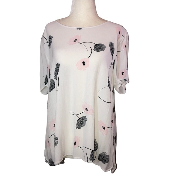 Pale Sky Tops - PALE SKY White Poppy Floral Print Short Sleeve Blouse Sz XL